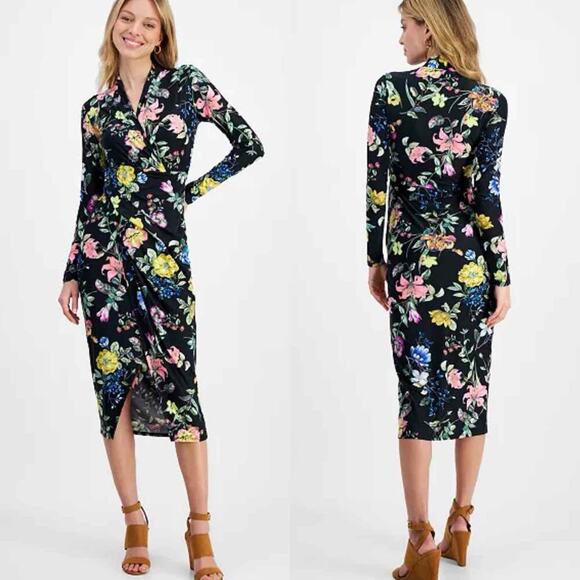 RACHEL Rachel Roy Bret Jersey Dark Floral Dress Size Large Stretch - Picture 8 of 12